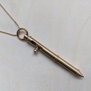 Gold Pen Necklace on box chain 1960s vintage style pendant gift mad men costume